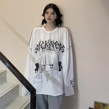 画像をギャラリービューアに読み込む, 女子向けダーク系アニメレタープリントロンTシャツオーバーサイズインスタ風 二次元コーデトップス 通学