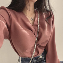 画像をギャラリービューアに読み込む, 韓国ファッションプリーツVネックツイストデザインシャツトップスレデイーズ