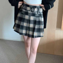 画像をギャラリービューアに読み込む, 小柄な人向けの新しいスタイルの A ライン プリーツ スカート、カレッジ スタイルのハイウエスト チェック柄ウール スカート、レトロな痩身スカート
