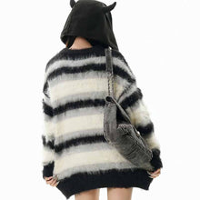 画像をギャラリービューアに読み込む, 韓国版冬の厚手セーターゆったり衝突色ストライプセーターニットトップスカップルレトロoversizeセーター