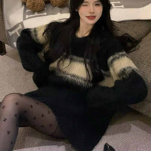 画像をギャラリービューアに読み込む, 新韓版セーターゆったりレトロストライプニットトップスジャケットで着やせセーター