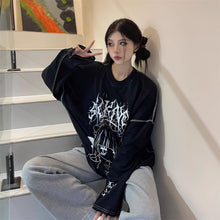 画像をギャラリービューアに読み込む, 女子向けダーク系アニメレタープリントロンTシャツオーバーサイズインスタ風 二次元コーデトップス 通学