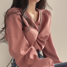 画像をギャラリービューアに読み込む, 韓国ファッションプリーツVネックツイストデザインシャツトップスレデイーズ