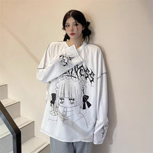 画像をギャラリービューアに読み込む, 女子向けダーク系アニメレタープリントロンTシャツオーバーサイズインスタ風 二次元コーデトップス 通学
