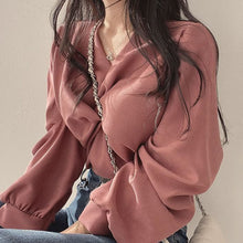 画像をギャラリービューアに読み込む, 韓国ファッションプリーツVネックツイストデザインシャツトップスレデイーズ