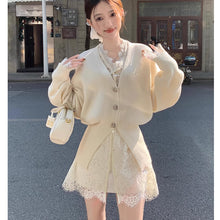 画像をギャラリービューアに読み込む, 2セットアップレディースデザイン性 フレンチ韓国風 Vネック スリットデザイン ニットカーディガン ロングスリーブ トップス 秋冬 オフィス カジュアル