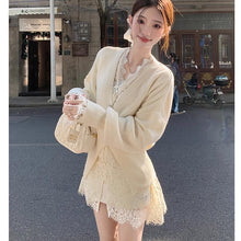 画像をギャラリービューアに読み込む, 2セットアップレディースデザイン性 フレンチ韓国風 Vネック スリットデザイン ニットカーディガン ロングスリーブ トップス 秋冬 オフィス カジュアル