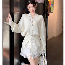 画像をギャラリービューアに読み込む, 2セットアップレディースデザイン性 フレンチ韓国風 Vネック スリットデザイン ニットカーディガン ロングスリーブ トップス 秋冬 オフィス カジュアル