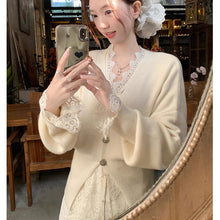 画像をギャラリービューアに読み込む, 2セットアップレディースデザイン性 フレンチ韓国風 Vネック スリットデザイン ニットカーディガン ロングスリーブ トップス 秋冬 オフィス カジュアル