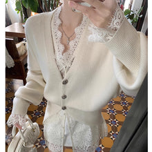 画像をギャラリービューアに読み込む, 2セットアップレディースデザイン性 フレンチ韓国風 Vネック スリットデザイン ニットカーディガン ロングスリーブ トップス 秋冬 オフィス カジュアル
