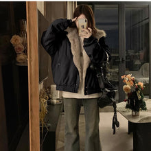 画像をギャラリービューアに読み込む, 韓国系ファッション迷彩ミリタリー刺繍ワッペン厚手防寒ファースタジャンジャケットアウター原宿系個性的