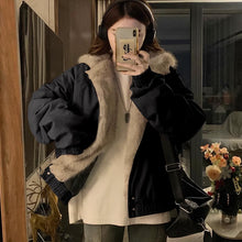 画像をギャラリービューアに読み込む, 韓国系ファッション迷彩ミリタリー刺繍ワッペン厚手防寒ファースタジャンジャケットアウター原宿系個性的