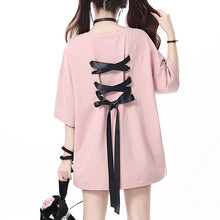 画像をギャラリービューアに読み込む, 女性用ボウタイ半袖Tシャツ ゆったりカジュアルクルーネックトップス