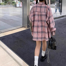 画像をギャラリービューアに読み込む, レトロチェック 韓国風ルーズフィット ロングスリーブシャツ オープンカラー 秋用カジュアルトップス 
