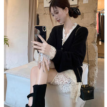 画像をギャラリービューアに読み込む, 2セットアップレディースデザイン性 フレンチ韓国風 Vネック スリットデザイン ニットカーディガン ロングスリーブ トップス 秋冬 オフィス カジュアル