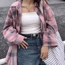 画像をギャラリービューアに読み込む, レトロチェック 韓国風ルーズフィット ロングスリーブシャツ オープンカラー 秋用カジュアルトップス 