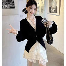 画像をギャラリービューアに読み込む, 2セットアップレディースデザイン性 フレンチ韓国風 Vネック スリットデザイン ニットカーディガン ロングスリーブ トップス 秋冬 オフィス カジュアル