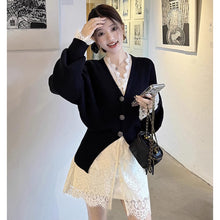 画像をギャラリービューアに読み込む, 2セットアップレディースデザイン性 フレンチ韓国風 Vネック スリットデザイン ニットカーディガン ロングスリーブ トップス 秋冬 オフィス カジュアル
