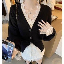 画像をギャラリービューアに読み込む, 2セットアップレディースデザイン性 フレンチ韓国風 Vネック スリットデザイン ニットカーディガン ロングスリーブ トップス 秋冬 オフィス カジュアル