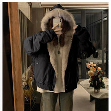 画像をギャラリービューアに読み込む, 韓国系ファッション迷彩ミリタリー刺繍ワッペン厚手防寒ファースタジャンジャケットアウター原宿系個性的