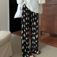 画像をギャラリービューアに読み込む, クマプリントプリーツカジュアルルーズワイドパンツ