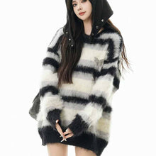 画像をギャラリービューアに読み込む, 韓国版冬の厚手セーターゆったり衝突色ストライプセーターニットトップスカップルレトロoversizeセーター