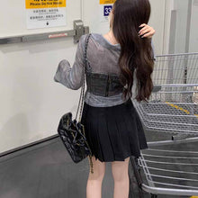 画像をギャラリービューアに読み込む, レディースサマーデニムキャミソール薄手長袖シフォンシャツVネック日焼け止めシャツスリムフィットショートトップツーピース不規則シフォントップ