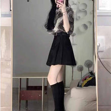画像をギャラリービューアに読み込む, 夏のトレンド半袖シャツスカート2点セットペイント風 シャツ ハイウエスト プリーツスカート セットアップ トップス 半袖 モノトーン ボトムス ミニスカート