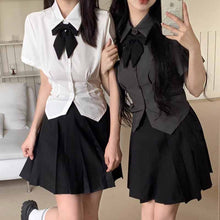 画像をギャラリービューアに読み込む, ファッションシックなプリーツウエストリボンシャツ女性の夏の半袖シャツ新しいカレッジスタイルスリムスリムトップ