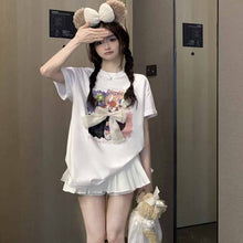 画像をギャラリービューアに読み込む, 半袖プリント Tシャツ立体弓半袖 Tシャツルーズ新しいカジュアルトップスイントレンディなラウンドネック漫画プリントトップス