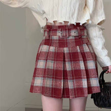 画像をギャラリービューアに読み込む, 小柄な人向けの新しいスタイルの A ライン プリーツ スカート、カレッジ スタイルのハイウエスト チェック柄ウール スカート、レトロな痩身スカート