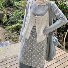 画像をギャラリービューアに読み込む, 3点セットアップキャミニットとレーススカートと长袖Tシャツかわいいセットガーリー