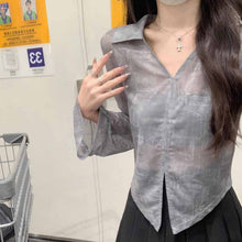 画像をギャラリービューアに読み込む, レディースサマーデニムキャミソール薄手長袖シフォンシャツVネック日焼け止めシャツスリムフィットショートトップツーピース不規則シフォントップ