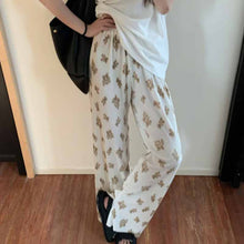 画像をギャラリービューアに読み込む, クマプリントプリーツカジュアルルーズワイドパンツ