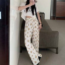 画像をギャラリービューアに読み込む, クマプリントプリーツカジュアルルーズワイドパンツ