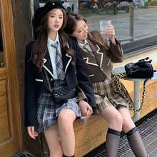 画像をギャラリービューアに読み込む, 3点セット仮装 ハロウィンJK制服スーツカレッジ風ジャケット シャツ チェック柄 プリーツスカートワンピース