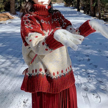 画像をギャラリービューアに読み込む, かわいい韓国っぱタートルネックセータークリスマス洋服レッドトップス