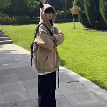画像をギャラリービューアに読み込む, 新作ゆったりトップス小悪魔フードコート韓国版ゆったりカーディガン衛衣カップルファスナー付き帽子コート