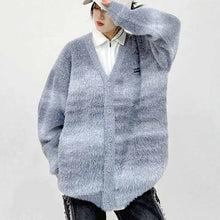 画像をギャラリービューアに読み込む, レトロな色合わせボーダーセーター女秋冬ゆったりVネックニットカーディガンコートロングセーターコート