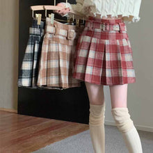 画像をギャラリービューアに読み込む, 小柄な人向けの新しいスタイルの A ライン プリーツ スカート、カレッジ スタイルのハイウエスト チェック柄ウール スカート、レトロな痩身スカート