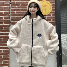 画像をギャラリービューアに読み込む, 韓国ファッショントップスアウター ボア ブルゾン フード付きオーバーサイズカジュアル コード