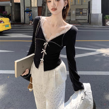 画像をギャラリービューアに読み込む, 3点セットアップ蝶の装飾長袖レースキャミソールポルカドットワイドレッグパンツファッションスーツ韓国ファッション