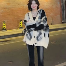 画像をギャラリービューアに読み込む, Vネックニット カーディガン トップス韓国ファッションゆったりカジュアルセーター