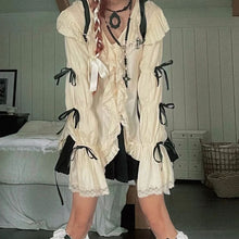 画像をギャラリービューアに読み込む, レースシャツ グランジ ゴシック イレギュラー ブラウス 原宿 バンデージ シャツ ヴィンテージ ロリータ 洋服 lolita vネックレデイーズ
