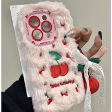 画像をギャラリービューアに読み込む, いぐるみ刺繍チェリー柄携帯電話ケースiPhone 15 iPhone 16 スマホケース韓国ファッション