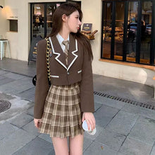 画像をギャラリービューアに読み込む, 3点セット仮装 ハロウィンJK制服スーツカレッジ風ジャケット シャツ チェック柄 プリーツスカートワンピース