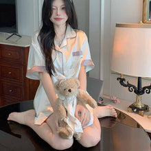 画像をギャラリービューアに読み込む, ホームウェアスーツルーズラペル半袖パジャマパジャマパンツツーピース夏アイスシルククールスーツ屋外で着用可能快適なホームウェア