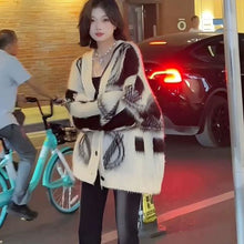 画像をギャラリービューアに読み込む, Vネックニット カーディガン トップス韓国ファッションゆったりカジュアルセーター