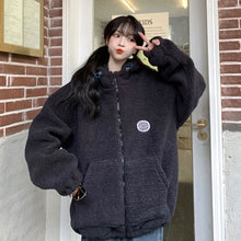 画像をギャラリービューアに読み込む, 韓国ファッショントップスアウター ボア ブルゾン フード付きオーバーサイズカジュアル コード