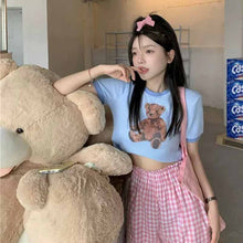 画像をギャラリービューアに読み込む, かわいいチェック柄くま ショート丈 Tシャツとパンツセットアップ
